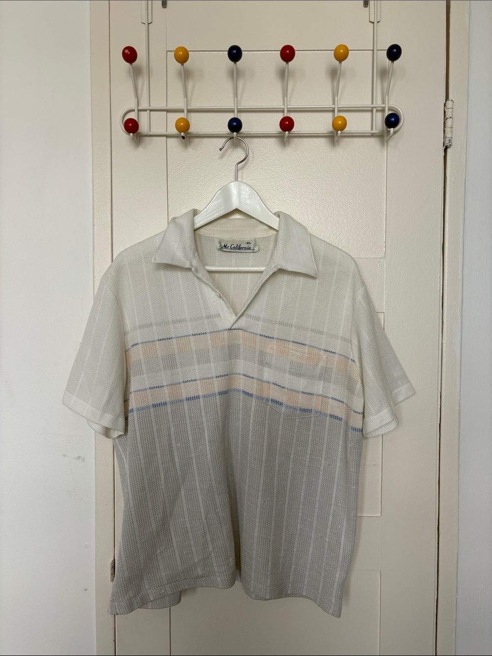Men's Short Sleeve Polo Shirt - Cream with Subtle Stripes